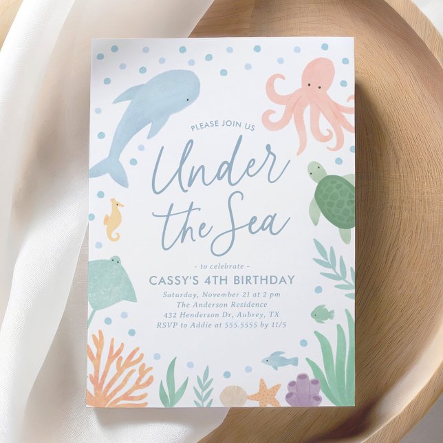 Invitación Bajo el Océano marino, cumpleaños de los animales (Subido por el creador)