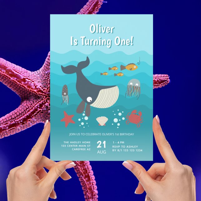 Invitación Bajo el Océano marino, los animales cumplen 1 aniv (Subido por el creador)