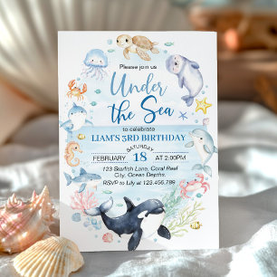 Invitación Bajo el océano Océano marino Animales Niños Cumple