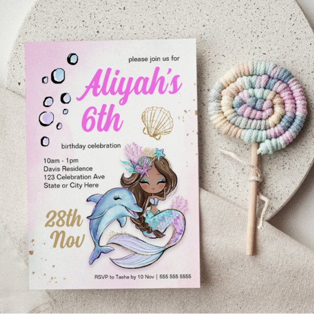 Invitación Bajo el tema de la sirena marina, sexto cumpleaños (Subido por el creador)