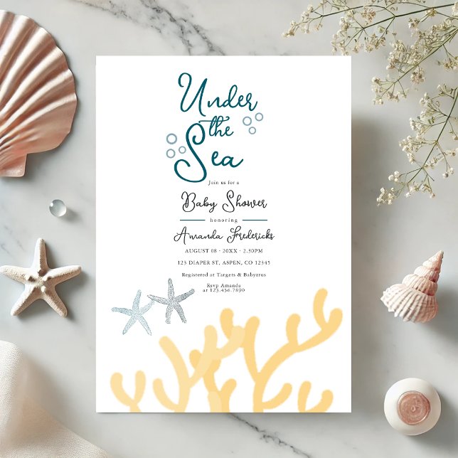 Invitación Bajo el tema del mar Océano Baby Shower (Under the Sea Ocean themed Baby Shower Invitation)