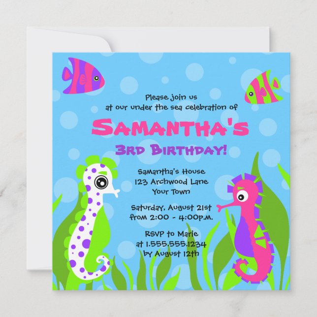Invitación Bajo fiesta de cumpleaños temática de los niños (Anverso)