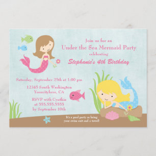 Invitación Bajo fiesta del cumpleaños del mar del chica de la