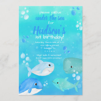 Invitación Bajo la fiesta de cumpleaños del mar animales mari