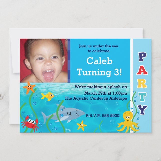 Invitación Bajo la fiesta de cumpleaños del mar, los niños in (Anverso)