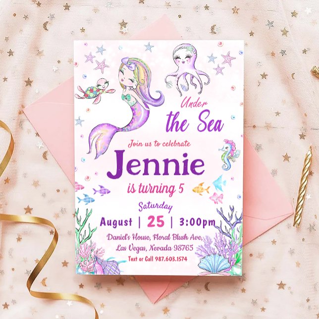 Invitación Bajo la Fiesta del Cumpleaños de la Sirena de la F (Subido por el creador)