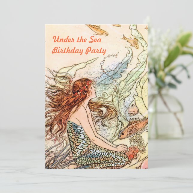 Invitación Bajo la Fiesta del Cumpleaños de la Sirena de Mar (Anverso de pie)