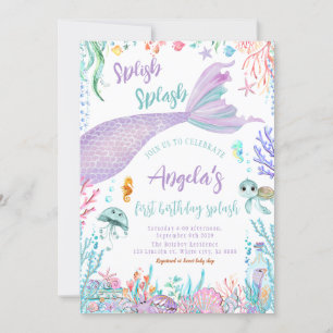 Invitación Bajo la Fiesta del Cumpleaños de la Sirena de Mar