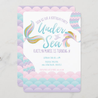 Invitación Bajo la Fiesta del Cumpleaños de la Sirena de Mar