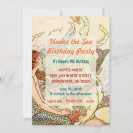 Invitación Bajo la Fiesta del Cumpleaños de la Sirena de Mar