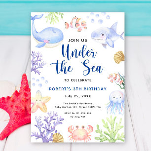 Invitación Bajo la Fiesta del Cumpleaños del Mar