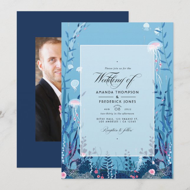 Invitación Bajo la foto del Boda náutico del mar (Anverso / Reverso)