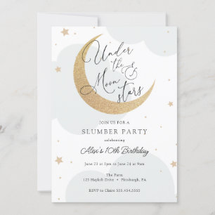Invitación Bajo la Luna y las Estrellas Sleepover Cumpleaños