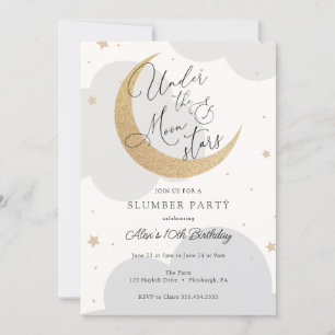 Invitación Bajo la Luna y las Estrellas Sleepover Cumpleaños