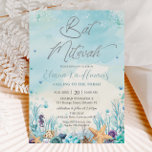Invitación Bajo la playa del mar conchas Corals Bat Mitzvah<br><div class="desc">Personalice esta encantadora invitación bajo el mar Bat Mitzvah con su propia redacción fácil y rápidamente, simplemente pulse el botón Editar Usar Herramienta de Diseño para reorganizar y formatear el estilo y la ubicación del texto. También disponible en formato de descarga instantánea digital. En el menú desplegable Elegir su formato,...</div>