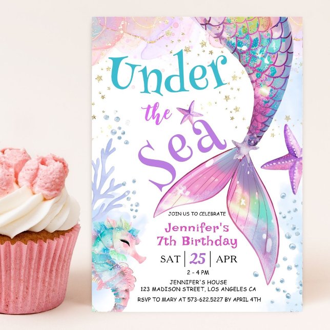 Invitación Bajo la sirena marina, 7° cumpleaños (Subido por el creador)