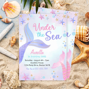 Invitación Bajo la sirena marina Chica primer Fiesta de cumpl