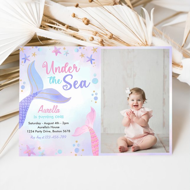 Invitación Bajo la sirena marina Chica Primera foto de cumple (Subido por el creador)