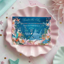 Invitación Bajo la sirena marina, fiesta de cumpleaños de los