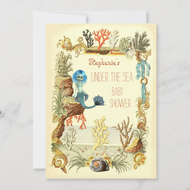 Invitación Bajo La Sirenita De Mar Baby Shower (Anverso)