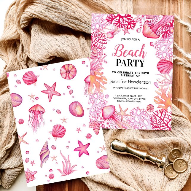 Invitación Bajo la vida oceánica, cumpleaños de acuarela (Subido por el creador)