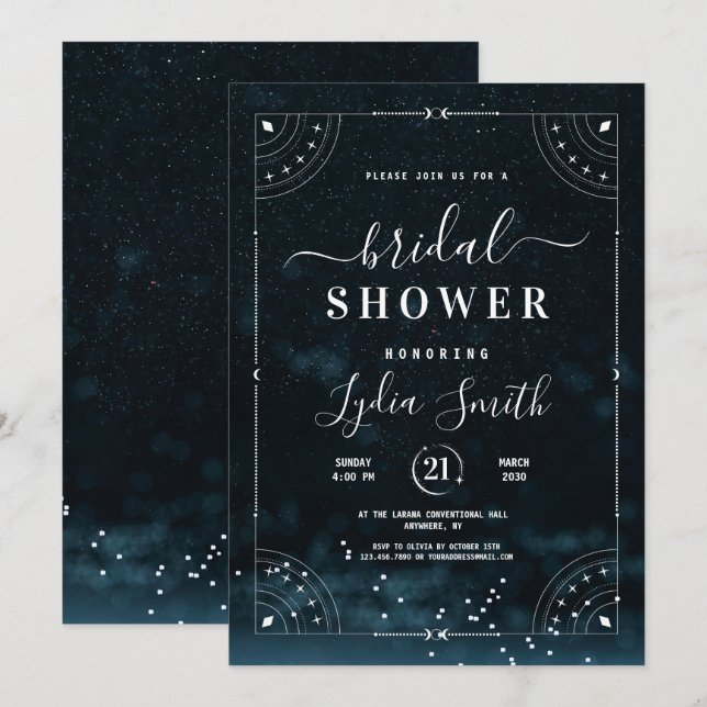 Invitación Bajo las Estrellas Ducha de Novia Celestial Estrel (Anverso / Reverso)