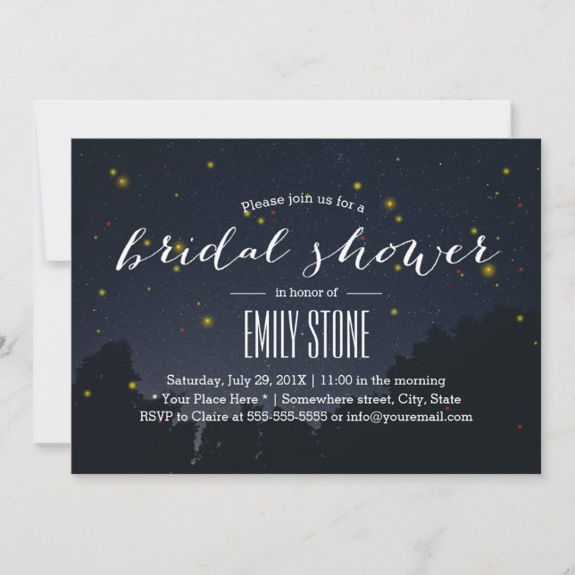 Invitación Bajo las estrellas luciérnagas, ducha de novias de (Anverso)