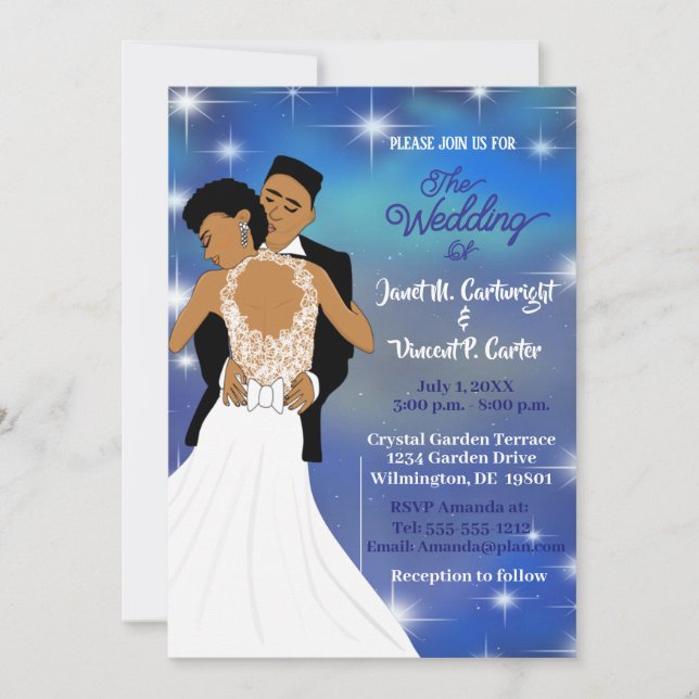 Invitación Bajo las estrellas Sky Sepia Boda afroamericano (Anverso)