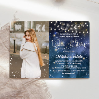 Invitación Bajo las estrellas String Lights Photo Birthday