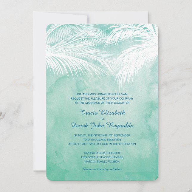 Invitación Bajo las palmeras | Boda de acuarela (Anverso)