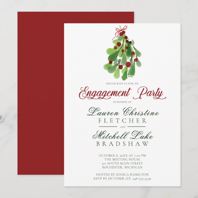 Invitación Bajo los Navidades Mistletoe Engagement (Anverso / Reverso)