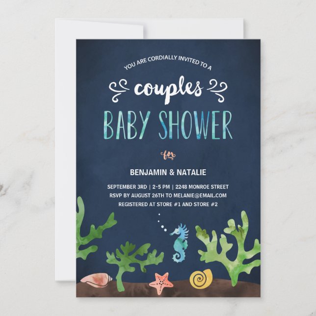 Invitación Bajo pares Baby Shower del mar el | (Anverso)