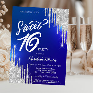 Invitación Bajo Simple Plateado con Goteo Brillante Cumpleaño