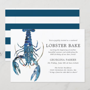 Invitación Bake Ocean Blue Lobster Birday   De rayas