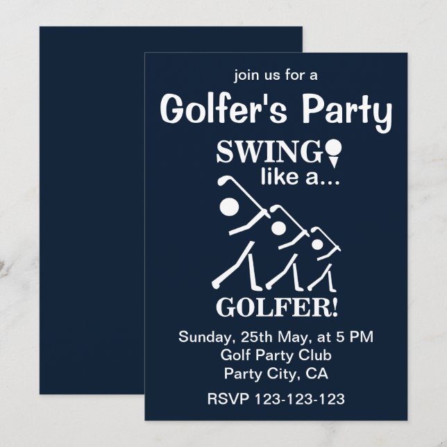 Invitación Balanceándose como un golfista Fiesta de Golf (Anverso / Reverso)