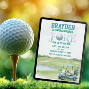 Invitación Balanceándose en Fore, Golf Azul 4º Cumpleaños
