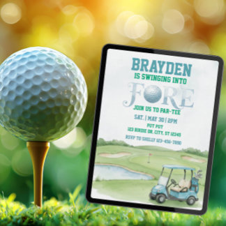 Invitación Balanceándose en Fore, Golf Azul 4º Cumpleaños