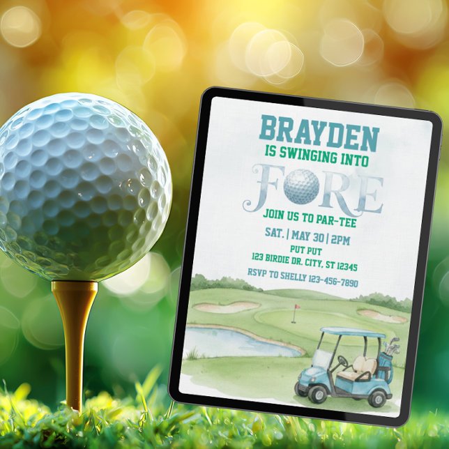 Invitación Balanceándose en Fore, Golf Azul 4º Cumpleaños (Subido por el creador)