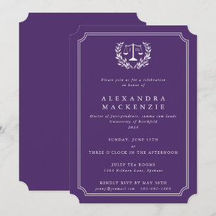 Invitación Balanza JD Law Morado/Blanco + Graduación Laurel