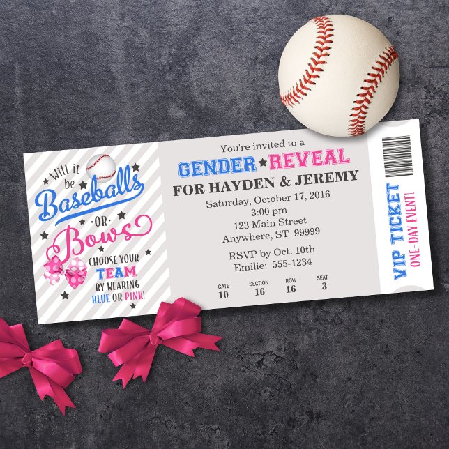 Invitación Balas de béisbol o arcos Género Revelan el estilo  (Shown on a 4" x 9.25" card)