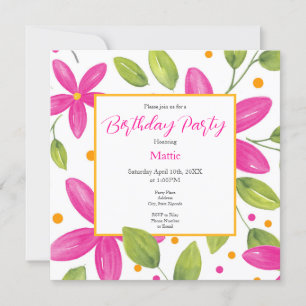 Invitación Balcón floral de acuarela rosa caliente
