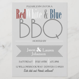 Invitación Balcón moderno rojo blanco y azul   4 de julio Fie