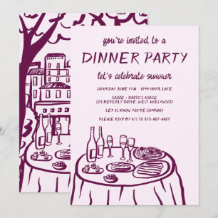 Invitación Balconcito de Fiesta de Cena Caprichosa Dibujado a