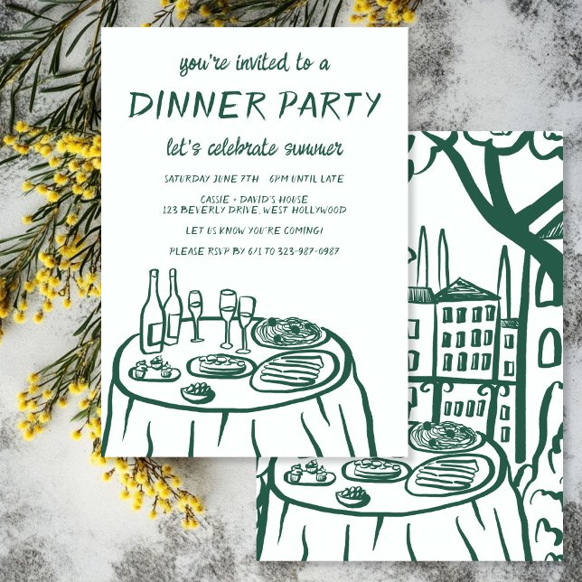 Invitación Balconcito de Fiesta de Cena Caprichosa Dibujado a (Whimsical Dinner Party Balcony Housewarming Custom Hand-drawn Invitation
)