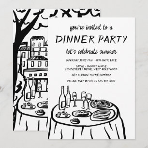 Invitación Balconcito de Fiesta de Cena Caprichosa Dibujado a