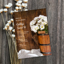 Invitación Balde de madera Daisies Blancos Dulce 16 Fiesta de