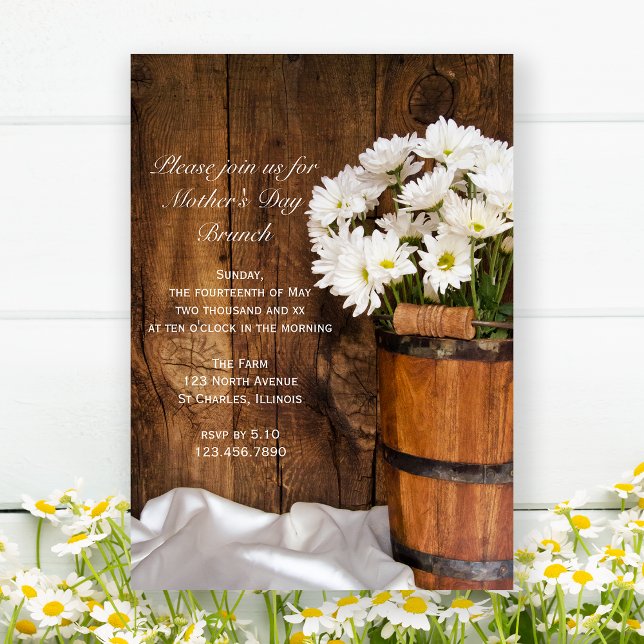 Invitación Balde de madera Daisies Día de la Madre Brunch (Subido por el creador)