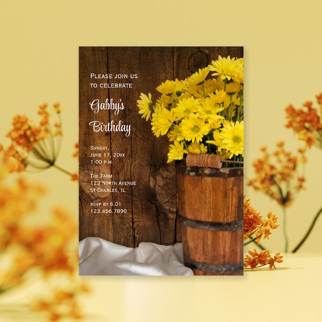 Invitación Balde de madera y fiesta de cumpleaños de Daisies  (Subido por el creador)