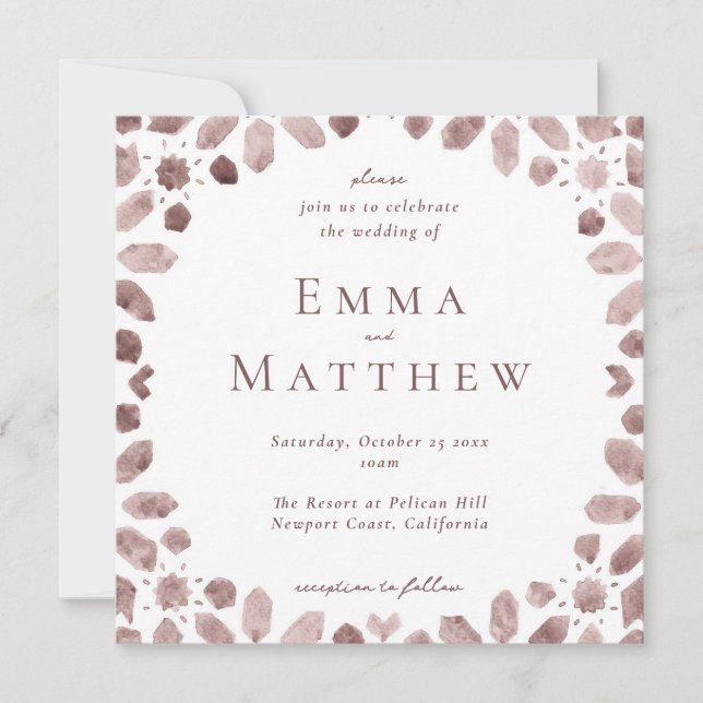 Invitación Baldosa Árabe Marrón Cuadrado Boda (Anverso)