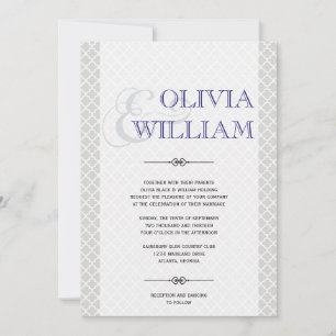 Invitación Baldosa azul gris marroquí y boda moderno